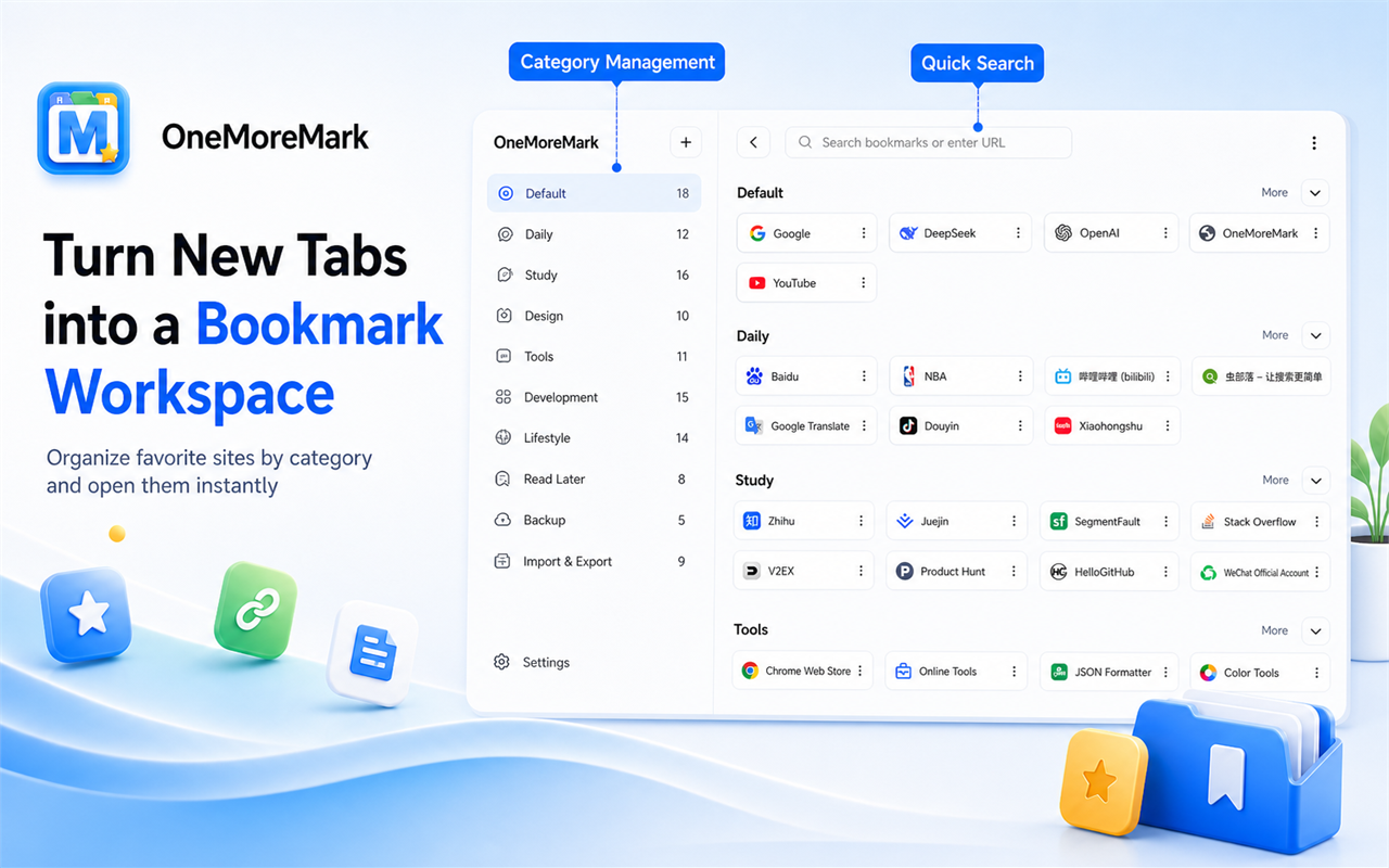 New tab bookmark workspace